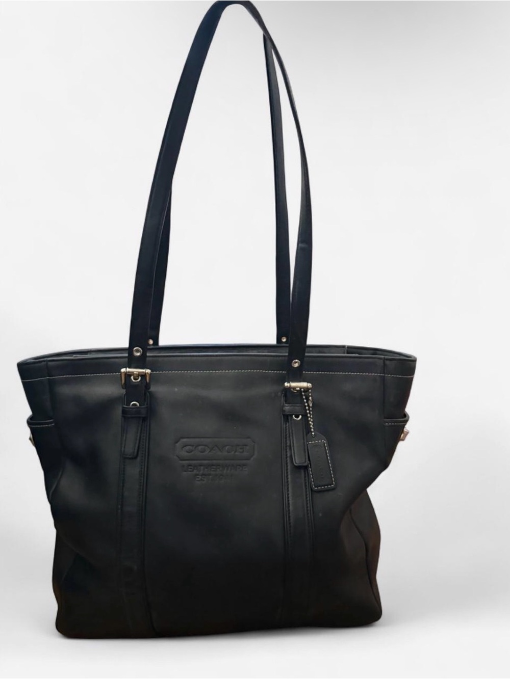 Coach Hamptons Gallery Black Leather Tote- Authentic Vintage Bag